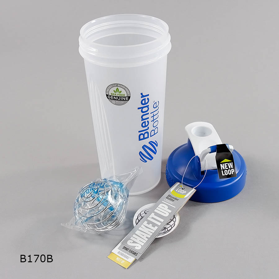 28 oz Clear Blender Bottle w/ Blue Lid & SS Spring - B170B